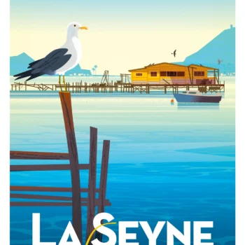 508-la seyne sur mer, Provence méditerranée, Baie de Tamaris, Otréiculture, Fruit de mer, Côte d'azur. Affiche, Tirage Art, Digigraphie, Illustration, œuvre, Poster, Fine Art. Monsieur Z