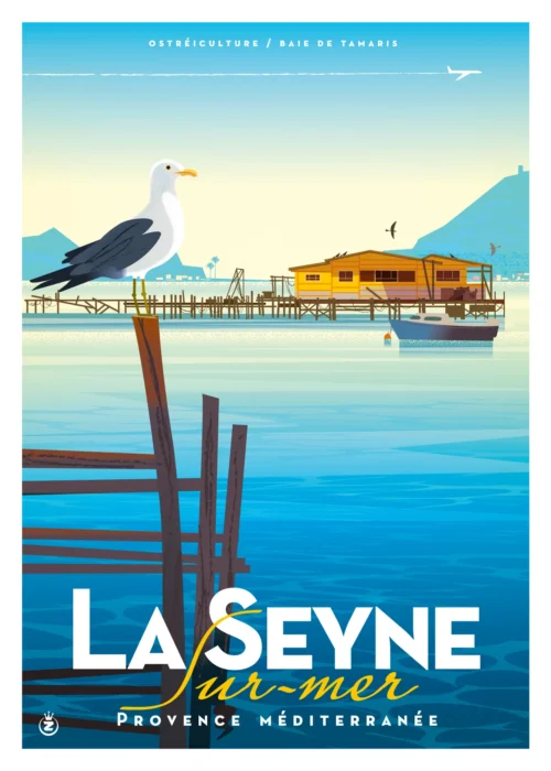 508-la seyne sur mer, Provence méditerranée, Baie de Tamaris, Otréiculture, Fruit de mer, Côte d'azur. Affiche, Tirage Art, Digigraphie, Illustration, œuvre, Poster, Fine Art. Monsieur Z