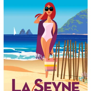 509-la seyne sur mer, plage des sablettes, Provence Méditerranée, Affiche, Tirage Art, Digigraphie, Illustration, œuvre, Poster, Fine Art. Monsieur Z.