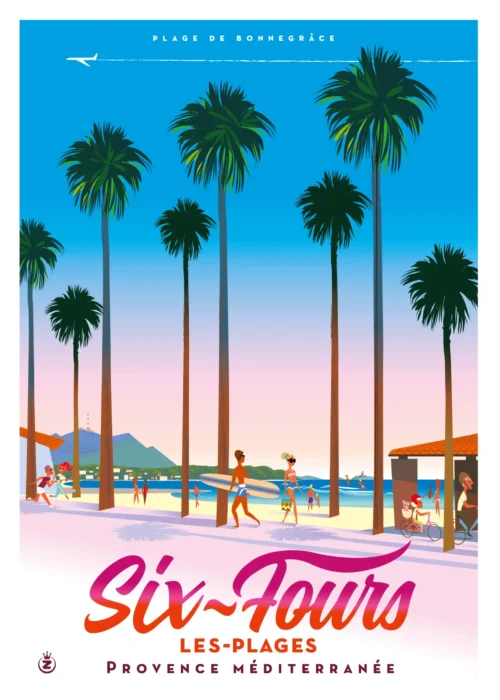 512-Six-fours plage Provence méditerranée. Affiche, Tirage Art, Digigraphie, Illustration, œuvre, Poster, Fine Art. Monsieur Z