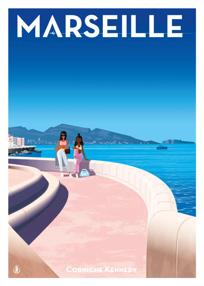 Affiche de la Corniche Kennedy sous un ciel dégagé à Marseille par Monsieur Z