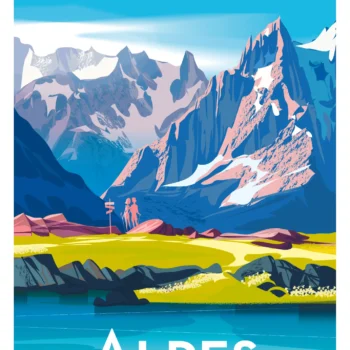 518-montagne lac Alpes, Affiche, Tirage Art, Digigraphie, Illustration, œuvre, Poster, Fine Art. Monsieur Z