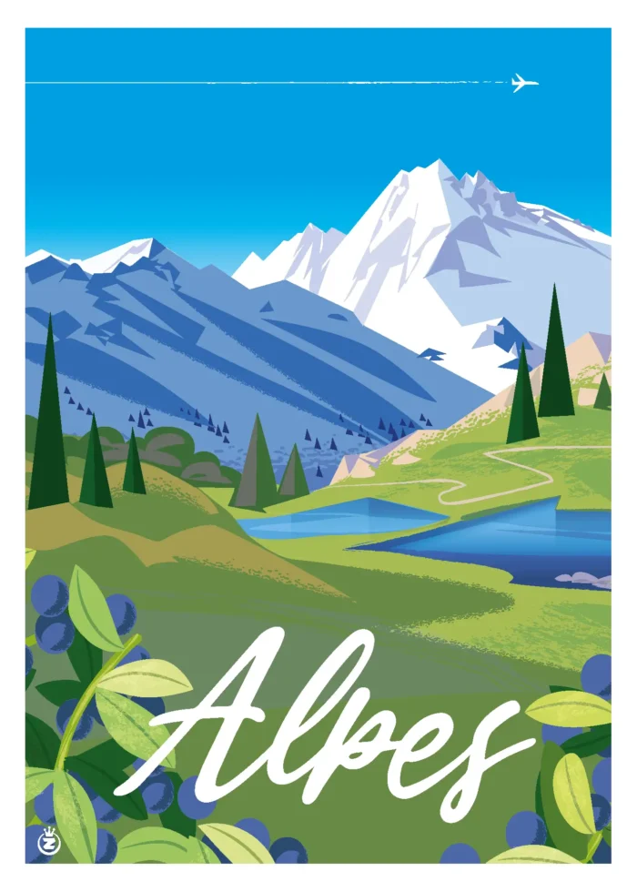 Affiche des plaines verdoyantes des Alpes en été par Monsieur Z