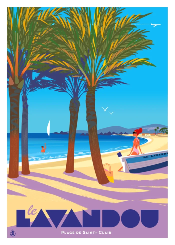 Affiche de la plage de Saint-Clair au Lavandou par Monsieur Z
