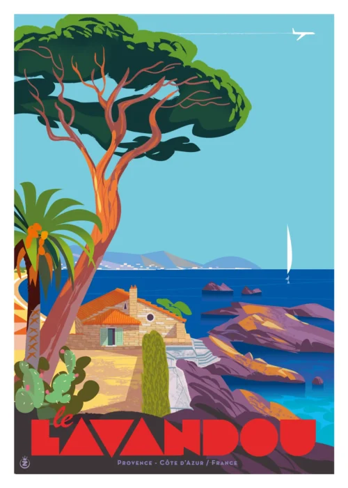 522-lavandou pin rocher littoral. Affiche, Tirage Art, Digigraphie, Illustration, œuvre, Poster, Fine Art. Monsieur Z