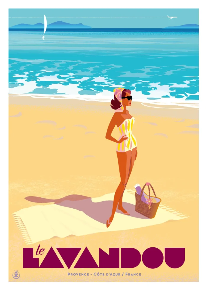 Affiche d'une femme sur une plage du Lavandou par Monsieur Z