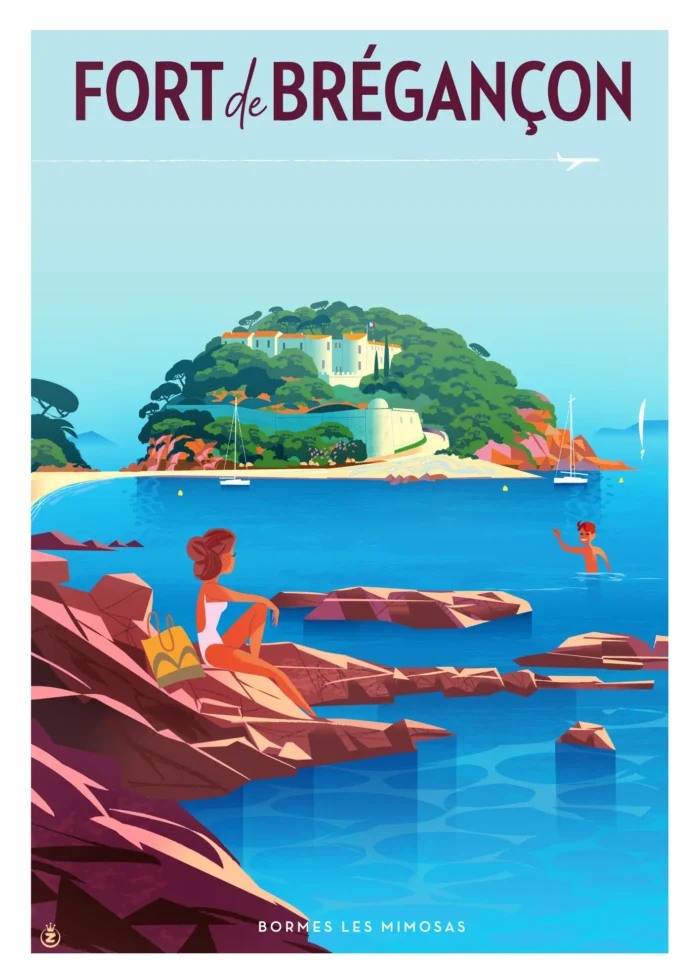 Affiche du Fort de Brégançon sur son îlot rocheux par Monsieur Z