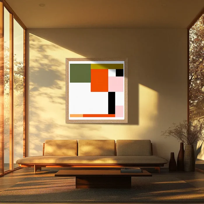 502_Carré Rose Orange Décoration d'intérieur Modern, Tableau, Œuvre d'art, Design, Affiche, Fine Art, Poster, Déco. Monsieur Z