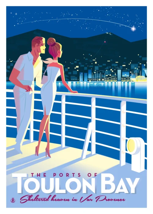 528-Toulon Bay Couple sur le pont. Affiche, Tirage Art, Digigraphie, Illustration, œuvre, Poster, Fine Art. Monsieur Z