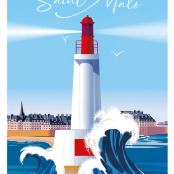 530- Saint Malo France phar, Bretagne, vague. Affiche, Tirage Art, Digigraphie, Illustration, œuvre, Poster, Fine Art. Monsieur Z