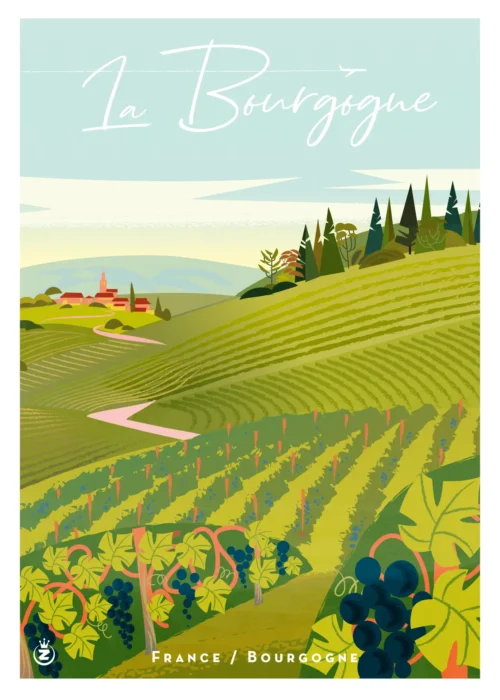 532- Bourgogne Vignes, Viticulture, France. Affiche, Tirage Art, Digigraphie, Illustration, œuvre, Poster, Fine Art. Monsieur Z