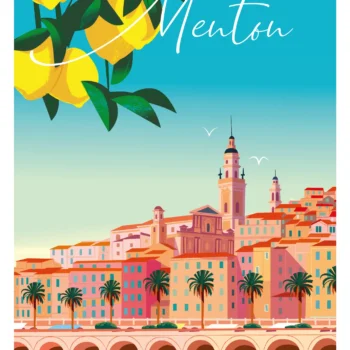 534-Menton Citron, Côte d'azur, Méditerranée. Affiche, Tirage Art, Illustration, œuvre, Poster, Fine Art, Digigraphie. Monsieur Z