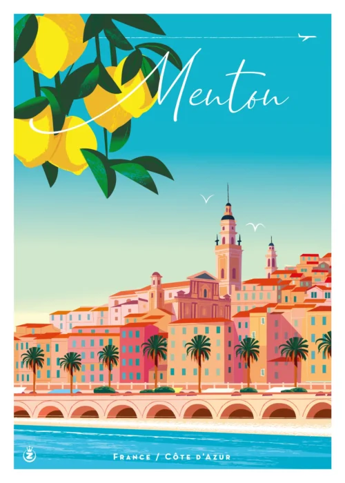 534-Menton Citron, Côte d'azur, Méditerranée. Affiche, Tirage Art, Illustration, œuvre, Poster, Fine Art, Digigraphie. Monsieur Z