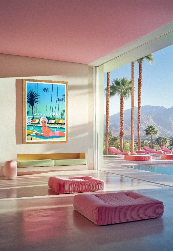 042-Palmsprings Monsieur Z PalmSpring, Miami, Déco Girly, Rose, Décoration d'intérieur Modern, Tableau, Œuvre d'art, Design, Affiche, Fine Art, Poster, Déco. Monsieur Z