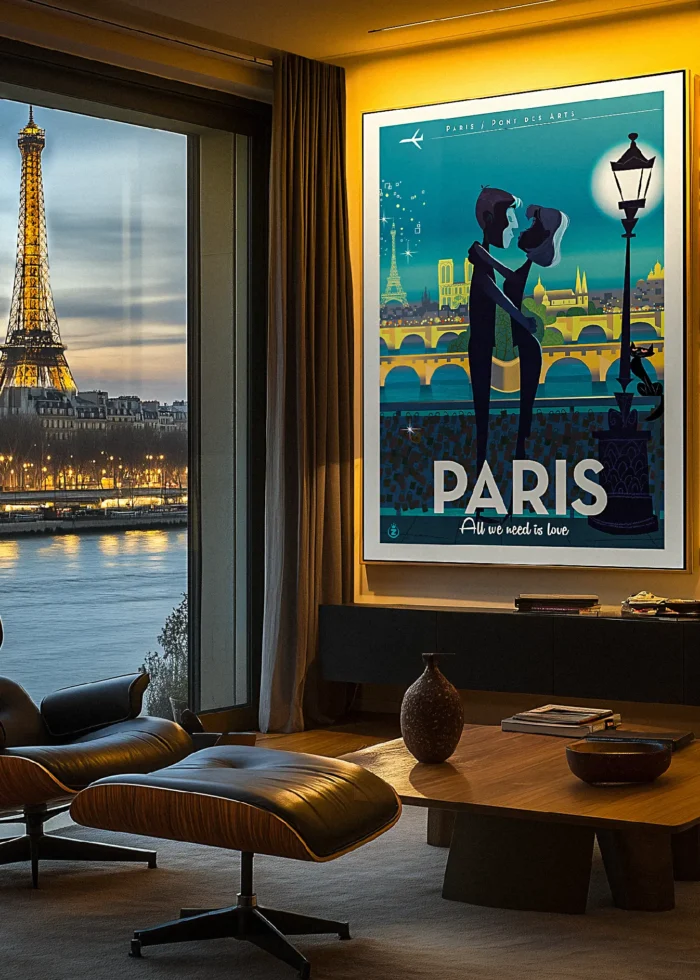 090-Paris love Monsieur Z 090-Paris love, Amour, Pont des Arts, Couple, Bisous, Décoration d'intérieur, Tableau, Œuvre d'art, Design, Affiche, Fine Art, Poster, Déco. Monsieur Z Illustration