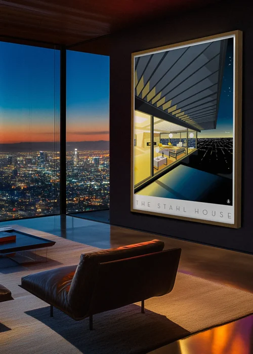 188-The Stahlhouse, Los Angeles, Night, de Nuit, Décoration d'intérieur, Tableau, Œuvre d'art, Design, Affiche, Fine Art, Poster, Déco. Monsieur Z Illustration