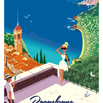 239-Roquebrune cap Martin mer Méditérranée, .Affiche, Tirage Art, Illustration, œuvre, Poster, Fine Art, Digigraphie. Monsieur Z