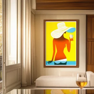 Dos nue, Chapeau, Jaune, Rosé, Sexy, Glamour, mode. Décoration d'intérieur Modern, Tableau, Œuvre d'art, Design, Affiche, Fine Art, Poster, Déco. Monsieur Z