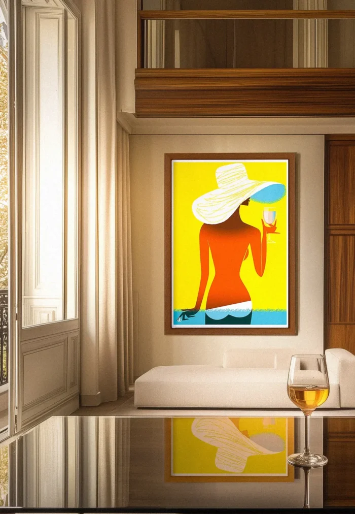 380-rosé fille fond jaune Monsieur Z Dos nue, Chapeau, Jaune, Rosé, Sexy, Glamour, mode. Décoration d'intérieur Modern, Tableau, Œuvre d'art, Design, Affiche, Fine Art, Poster, Déco. Monsieur Z