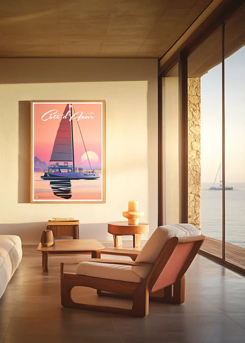480-cata Sunset. Intérieur modern, Bateau, Décoration d'intérieur, Tableau, Œuvre d'art, Design, Affiche, Fine Art, Poster, Déco. Monsieur Z Illustration
