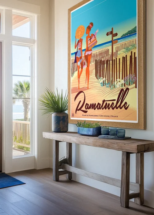 480-Ramatuelle Pampelonne bleu, Côte d'azur. Plage, Provence, Décoration d'intérieur, Tableau, Œuvre d'art, Design, Affiche, Fine Art, Poster, Déco. Monsieur Z Illustration