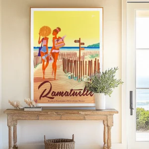 480-Ramatuelle Pampelonne Jaune, Côte d'azur. Plage, Provence, Décoration d'intérieur, Tableau, Œuvre d'art, Design, Affiche, Fine Art, Poster, Déco. Monsieur Z Illustration