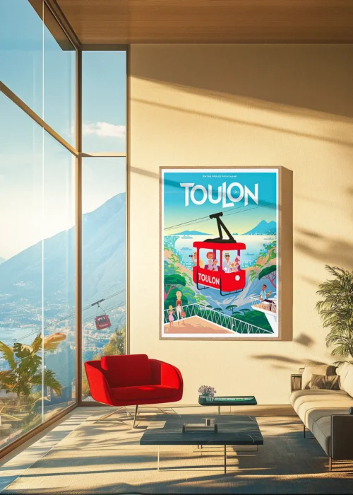 487 Toulon téléphérique,Ville côte d'azur. Décoration d'intérieur Mid-century, Tableau, Œuvre d'art, Design, Affiche, Fine Art, Poster, Déco. Monsieur Z
