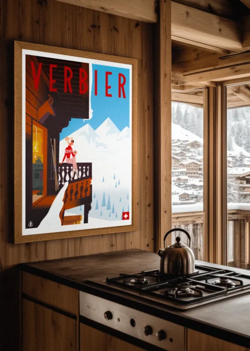492 Verbier, ski, Chalet Décoration d'intérieur Mid-century, Tableau, Œuvre d'art, Design, Affiche, Fine Art, Poster, Déco. Monsieur Z