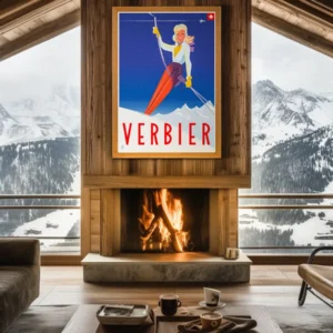 494 Verbier, Tir-Fesses, Ski Alpes Décoration d'intérieur Mid-century, Tableau, Œuvre d'art, Design, Affiche, Fine Art, Poster, Déco. Monsieur Z