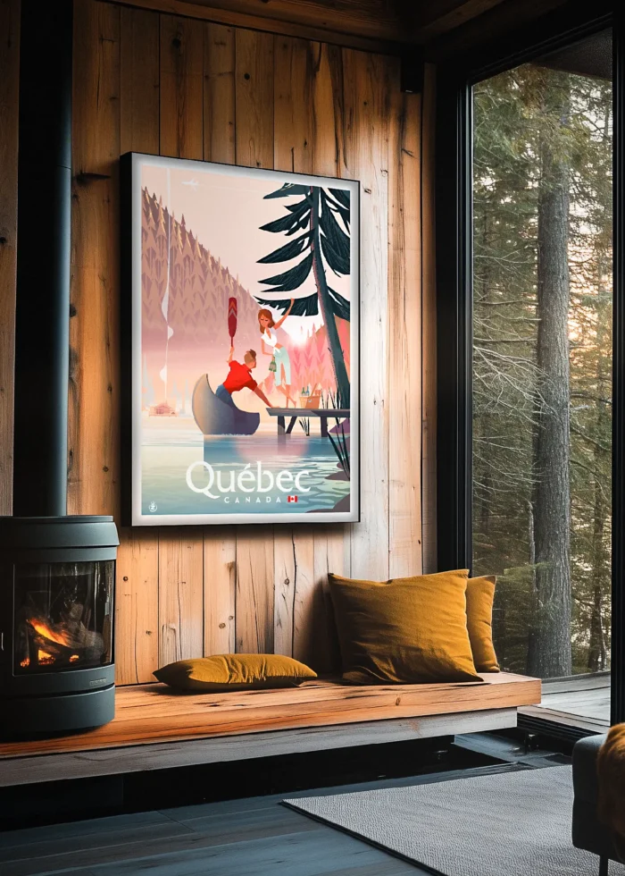 471_Québec, Canada Québec, Canada, Chalet, Lac, Kayak, Décoration d'intérieur, Tableau, Œuvre d'art, Design, Affiche, Fine Art, Poster, Déco. Monsieur Z Illustration