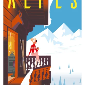 Affiche Alpes Montagne Vintage Monsieur Z, Chalet. Illustration, Fine Art, Poster, Tableau Tirage Art, Digigraphie,, œuvre, Fine Art, Design.