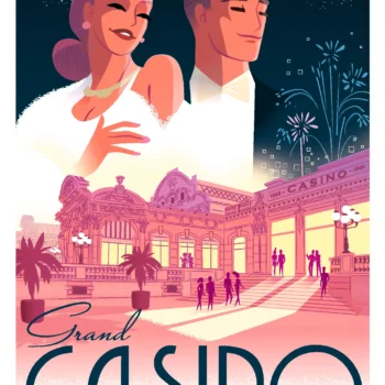Affiche Grand Casino vichy Vintage Monsieur Z, Rose. Illustration, Fine Art, Poster, Tableau Tirage Art, Digigraphie,, œuvre, Fine Art, Design.