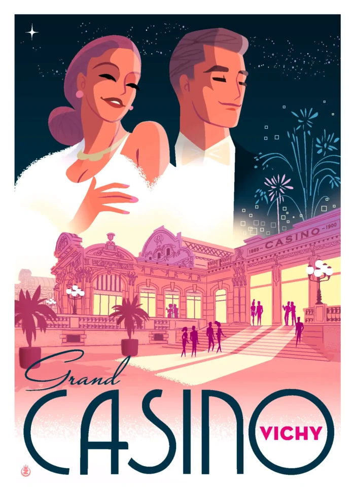 Affiche Grand Casino vichy Vintage Monsieur Z, Rose. Illustration, Fine Art, Poster, Tableau Tirage Art, Digigraphie,, œuvre, Fine Art, Design.