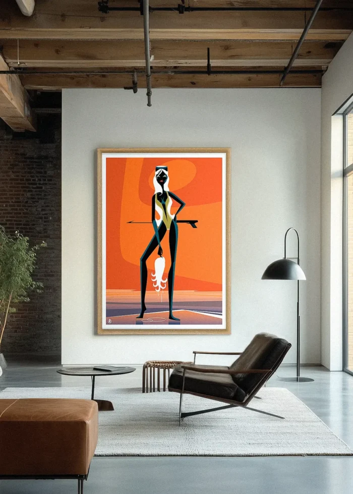 161-Octopussy Monsieur Z 2 Sexy, Black, Orange, Pieuvre, Poulpe, Pèche, Glamour. Décoration d'intérieur Modern, Tableau, Œuvre d'art, Design, Affiche, Fine Art, Poster, Déco. Monsieur Z