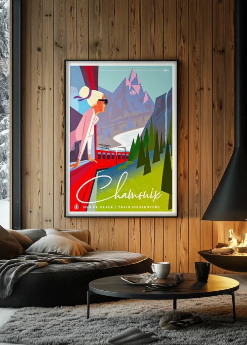 Affiche, Chamonix, mer de glace, train Montenvers ski Monsieur Z. Décoration Mural, Décoration d'intérieur Modern, Tableau, Œuvre d'art, Design, Fine Art, Poster, Déco.