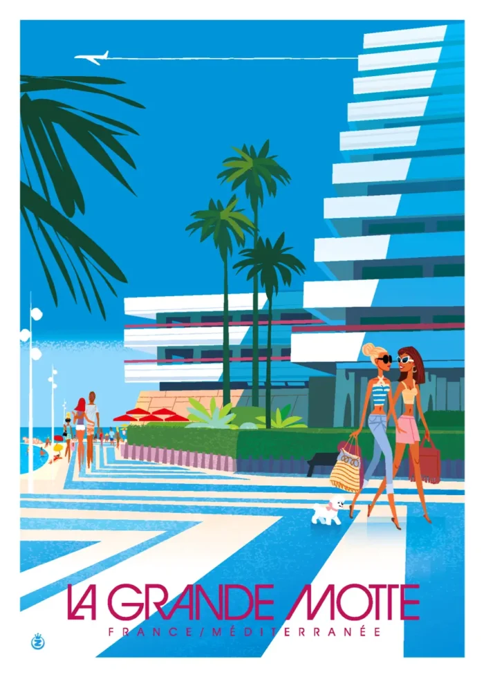 Affiche du quai Jacques Chirac ensoleillé à La Grande Motte par Monsieur Z