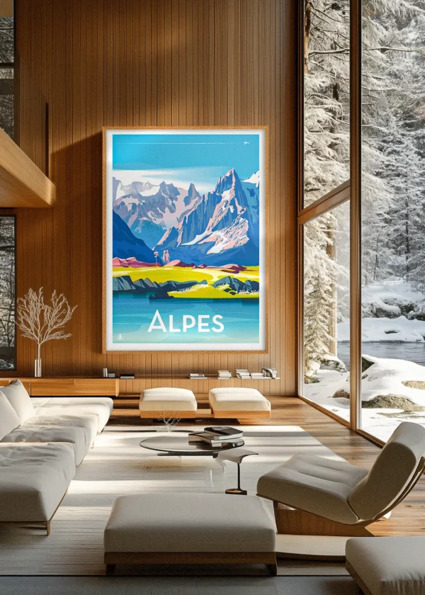 518_Montagne lac Affiche Monsieur Z Ski, Chalet montagne lac Décoration d'intérieur Modern, Tableau, Œuvre d'art, Design, Fine Art, Poster, Déco.
