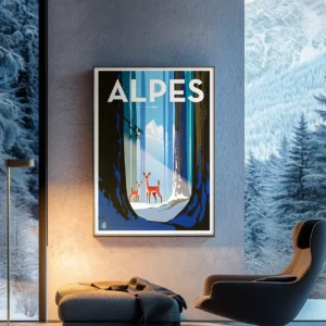 Affiche Alpes Bambi, Ski Neige Monsieur Z. Décoration d'intérieur, Chalet Tableau, Œuvre d'art, Design, Affiche, Fine Art, Poster, Déco. Monsieur Z Illustration