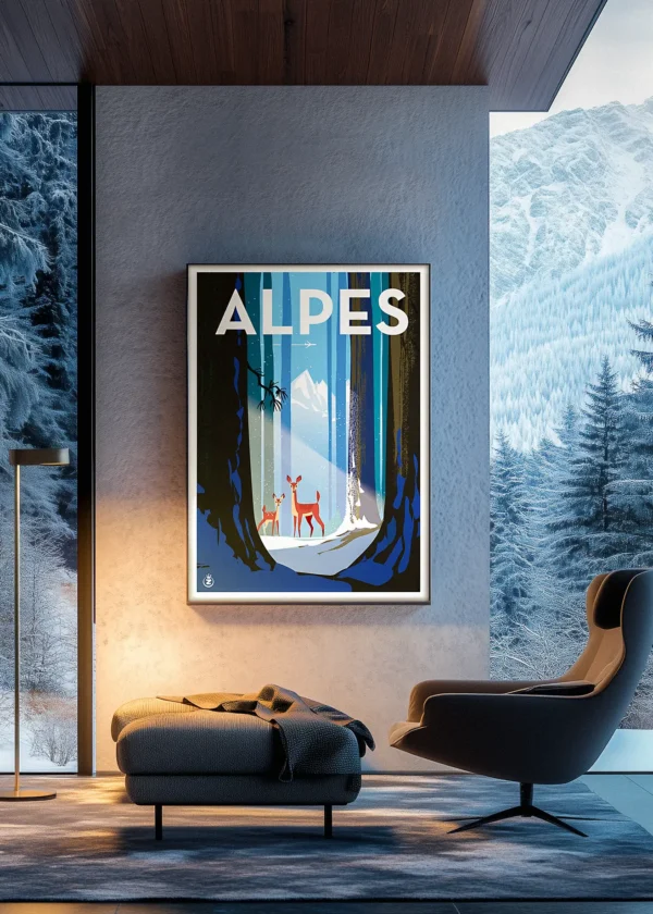 Affiche Alpes Bambi, Ski Neige Monsieur Z. Décoration d'intérieur, Chalet Tableau, Œuvre d'art, Design, Affiche, Fine Art, Poster, Déco. Monsieur Z Illustration