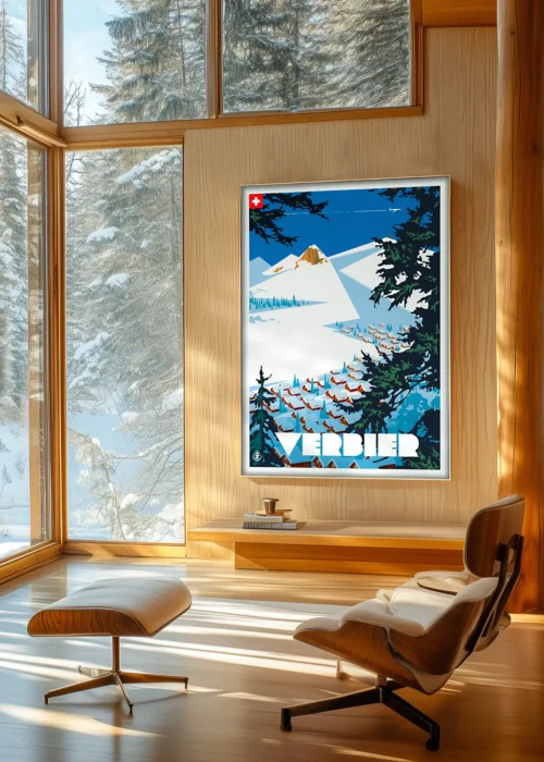 Affiche Verbier Vue Plaine, Ski Neige Monsieur Z. Décoration d'intérieur, Chalet Tableau, Œuvre d'art, Design, Affiche, Fine Art, Poster, Déco. Monsieur Z Illustration