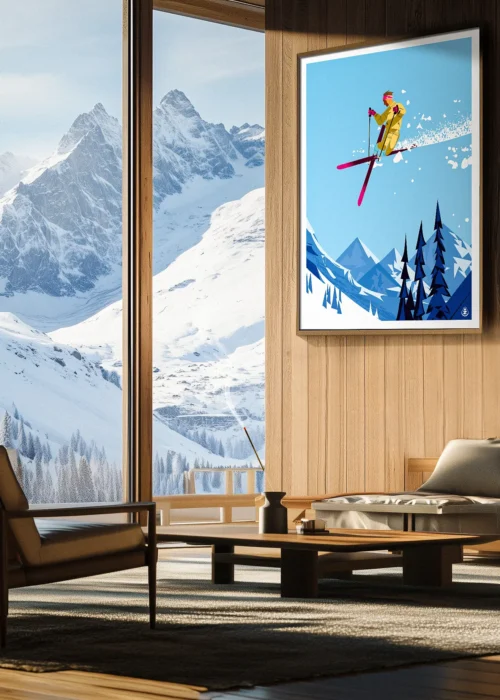 Affiche Jump Homme, Ski Neige Monsieur Z. Décoration d'intérieur, Chalet Tableau, Œuvre d'art, Design, Affiche, Fine Art, Poster, Déco. Monsieur Z Illustration