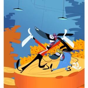 Affiche Ratz rapido Razmo, design carré dessin animée,