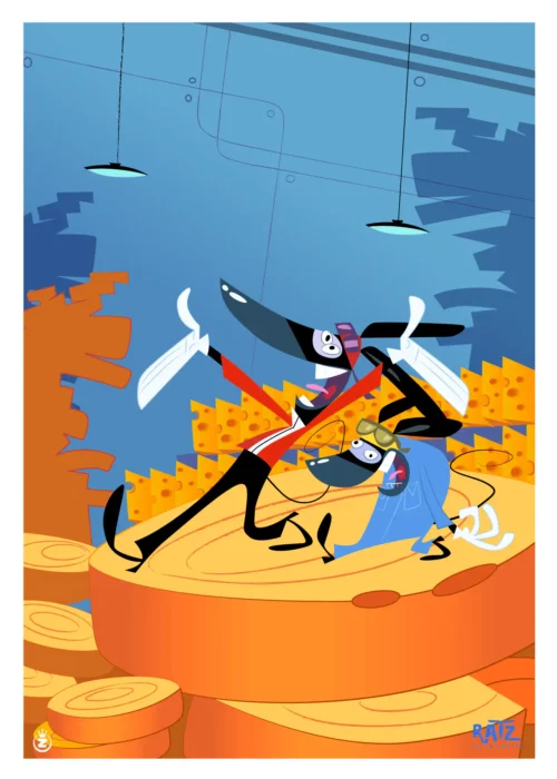 Affiche Ratz rapido Razmo, design carré dessin animée, Illustration Monsieur Z Dessin animée