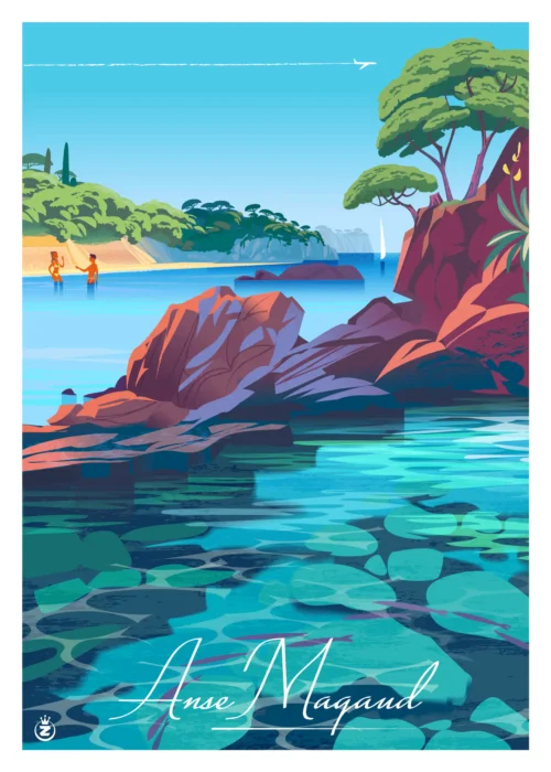 Affiche Anse Magaud Monsieur Z, Affiche AAZ, Affiche de Collection, Affiche côte d'azur, Bleu,