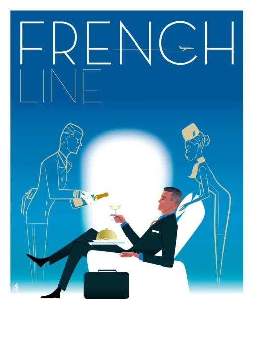 Affiche French Line Monsieur Z, Affiche AAZ, Affiche de Collection, Affiche Aviation d'azur, bleu,