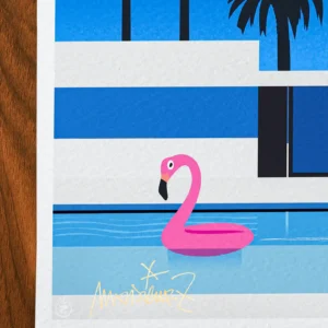 Affiche Retro wave Flament Rose Piscine Signée Monsieur Z, Tirage d'art,