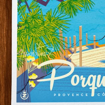 Affiche Porquerolles Signée Monsieur Z, Tirage d'art,