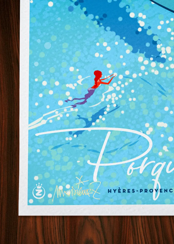 Signature-462 Affiche Porquerolles Signée Monsieur Z, Tirage d'art,