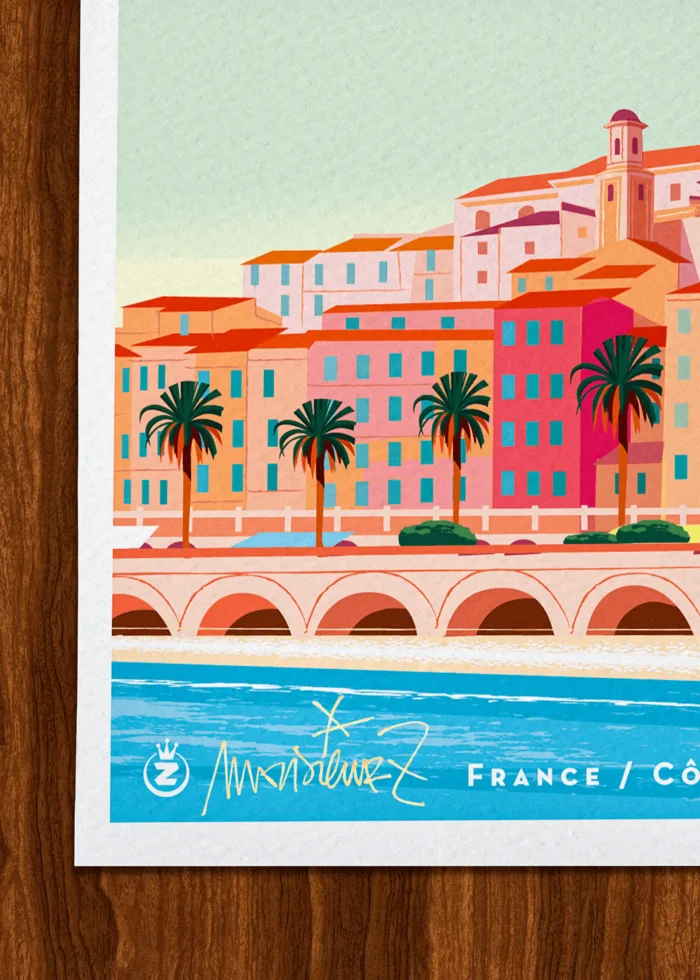 Signature-534 Affiche Menton Signée Monsieur Z, Tirage d'art,
