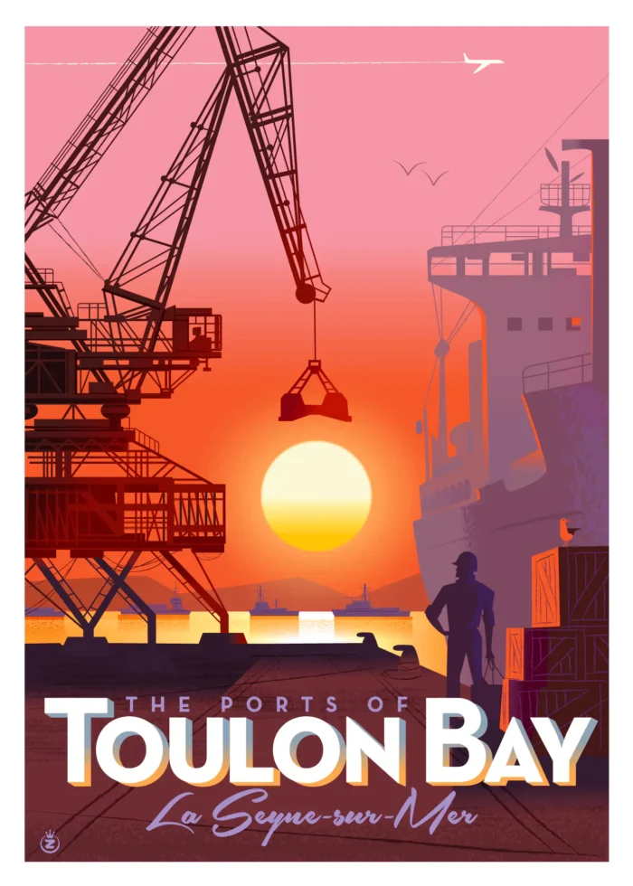 Affiche docker sur le port de Toulon au coucher de soleil par Monsieur Z
